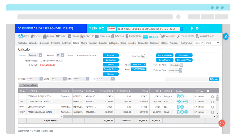 Cálculos de nómina realizados a través del software contable de Tesk