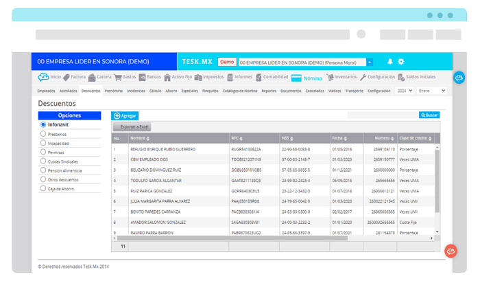 Descuentos de nómina realizados a través del software contable de Tesk